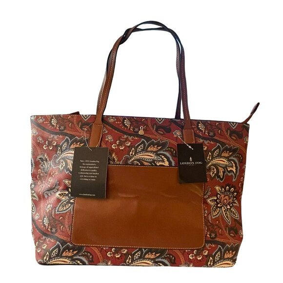 London Fog Floral Print Canvas Handbag 11x19x6 NWT - Picture 4 of 10